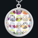 Colorful Owl pattern Necklace<br><div class="desc">This colorful owl pattern contains over twenty different owls,  no two are alike. You can either choose the necklace as-is,  or hi "Customize!" to resize the image and choose your favorite owl to feature!</div>