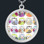 Colorful Owl pattern Necklace<br><div class="desc">This colorful owl pattern contains over twenty different owls,  no two are alike. You can either choose the necklace as-is,  or hi "Customize!" to resize the image and choose your favorite owl to feature!</div>