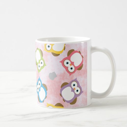 Colorful Owl pattern on a Pink Background Coffee Mug