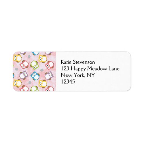 Colorful Owl pattern on a Pink Background Label