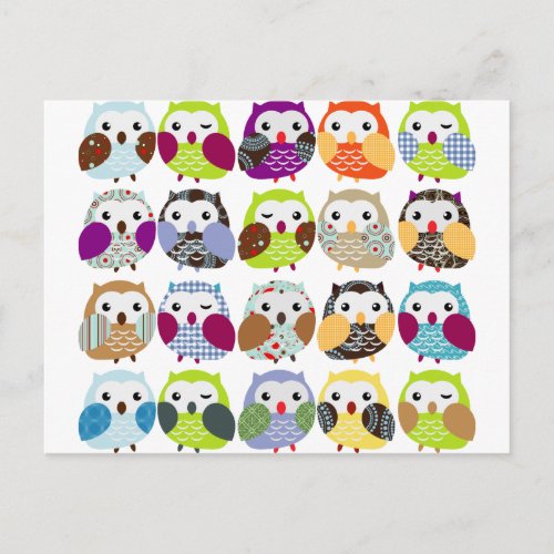 Colorful Owl Pattern Postcard