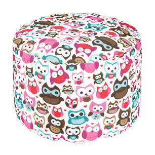 colorful owl pattern pouf
