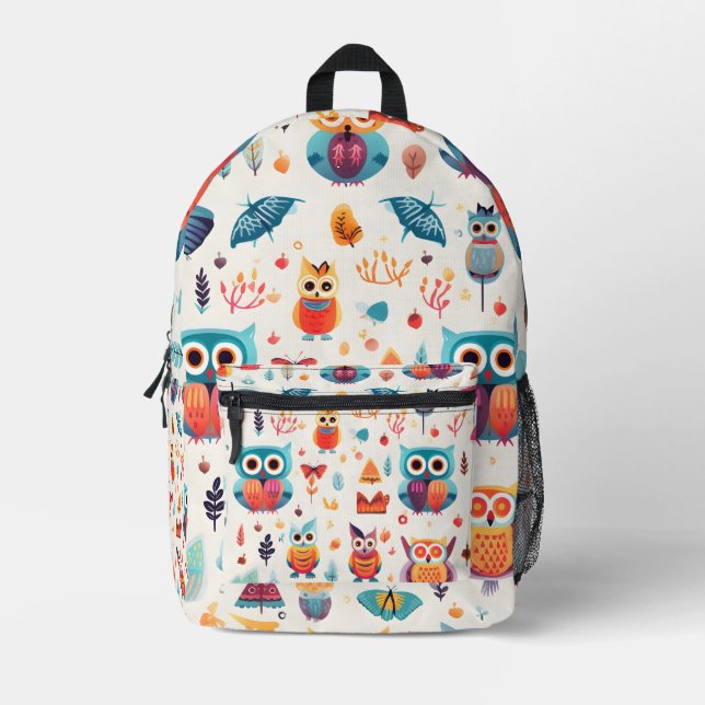 Colorful owl pattern Printed Backpack (Front)