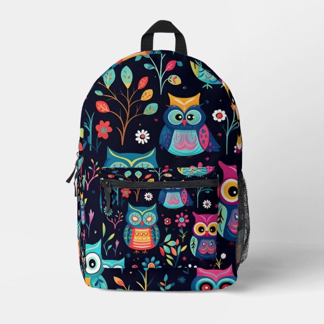 Colorful owl pattern Printed Backpack (Front)