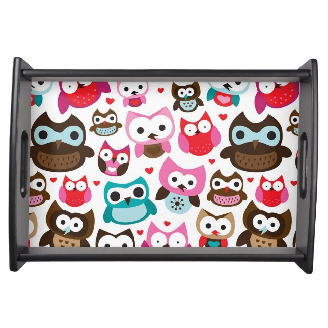 colorful owl pattern serving tray (Front)