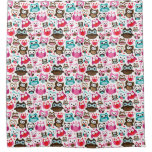 colorful owl pattern shower curtain