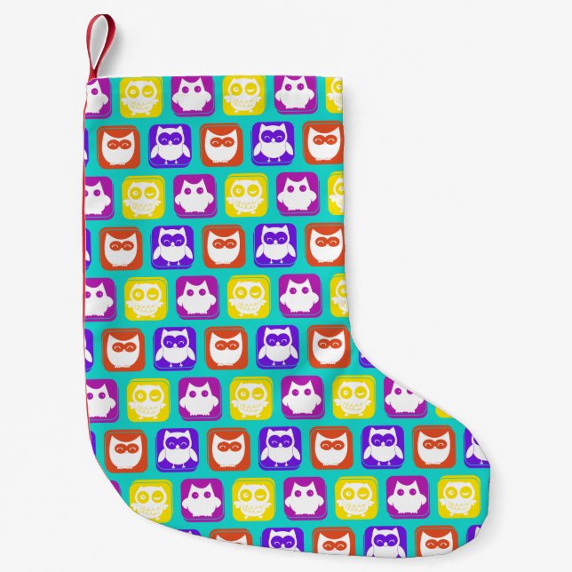 Colorful Owl Pattern Small Christmas Stocking (Front)
