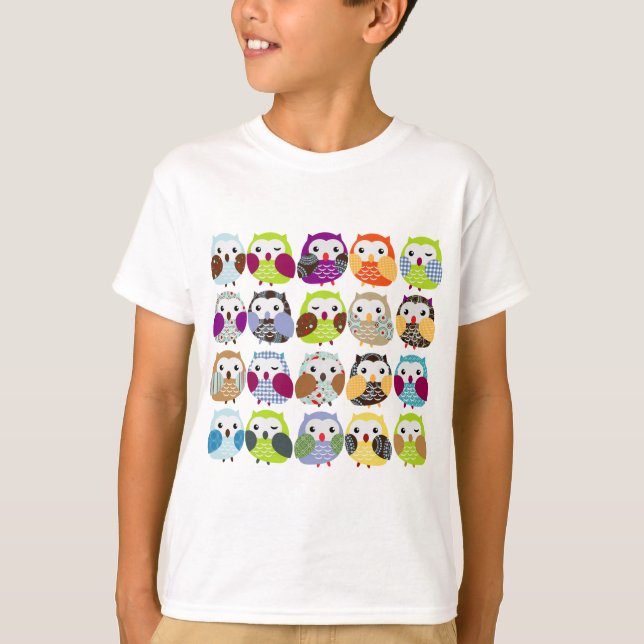 Colorful Owl Pattern T-Shirt (Front)