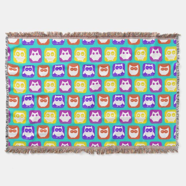 Colorful Owl Pattern Throw Blanket (Front)