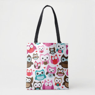colorful owl pattern tote bag