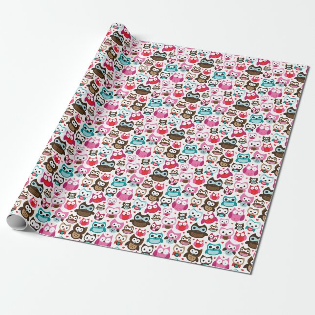 colorful owl pattern wrapping paper (Unrolled)