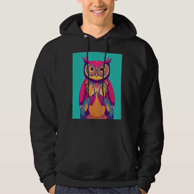 Colorful Owl Portrait Illustration - Bright Bird Hoodie (Front)
