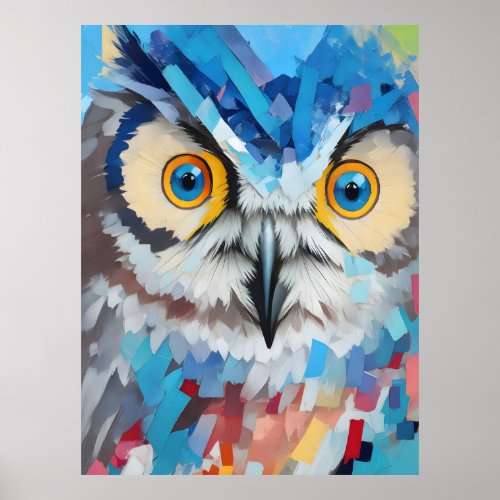 Colorful Owl Portrait Paintings Poster