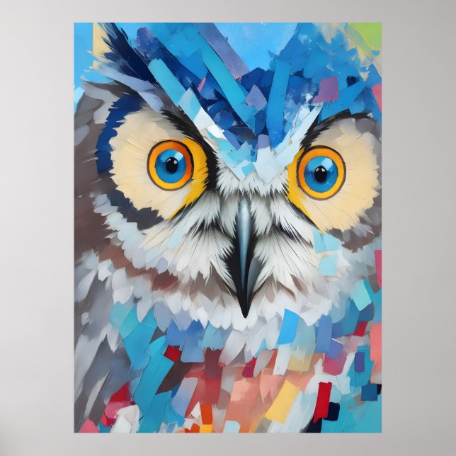 Colorful Owl Portrait Paintings Poster (Front)