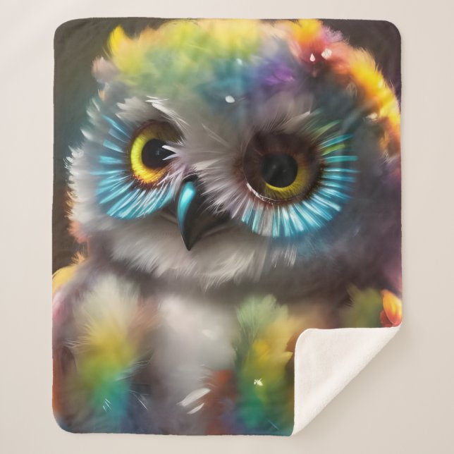 Colorful Owl Sherpa Blanket (Front)