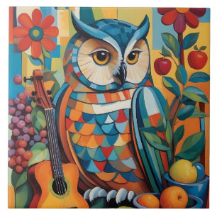 Colorful Owl Still life Portrait Ceramic Tile
