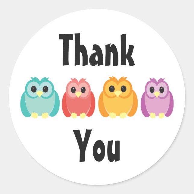 Colorful Owl Thank You Sticker (Front)