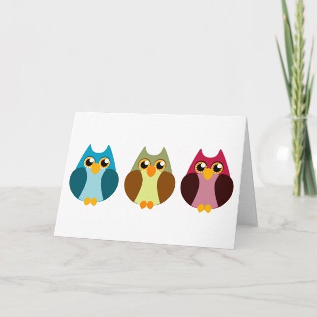 Colorful Owl Trio Card (Front)