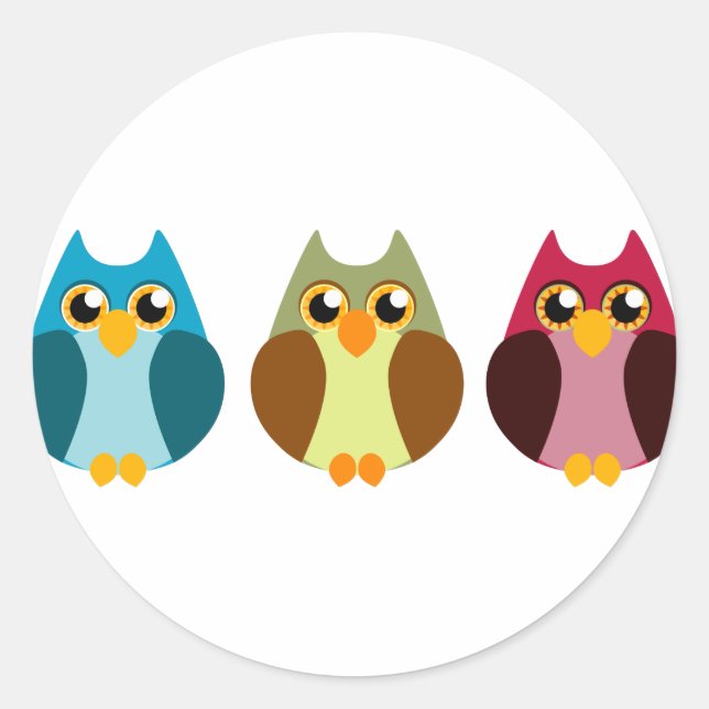 Colorful Owl Trio Classic Round Sticker (Front)