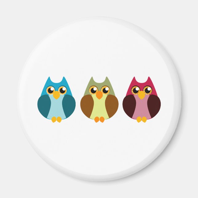Colorful Owl Trio Magnet (Front)