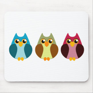Colorful Owl Trio Mouse Pad