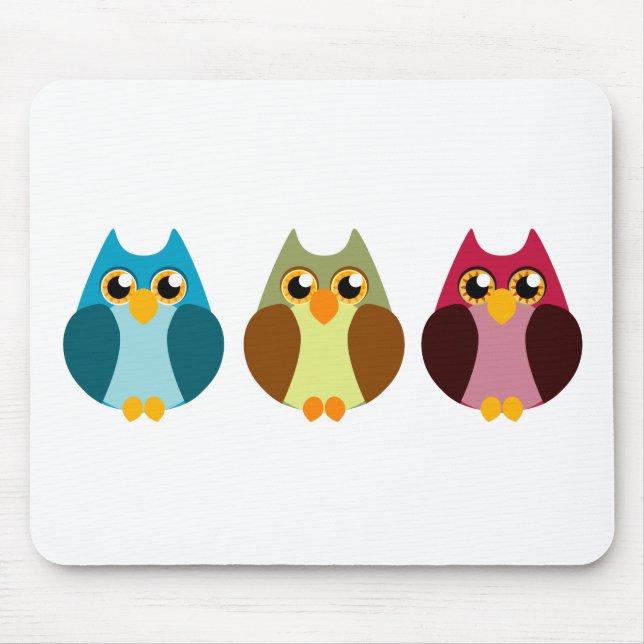 Colorful Owl Trio Mouse Pad (Front)