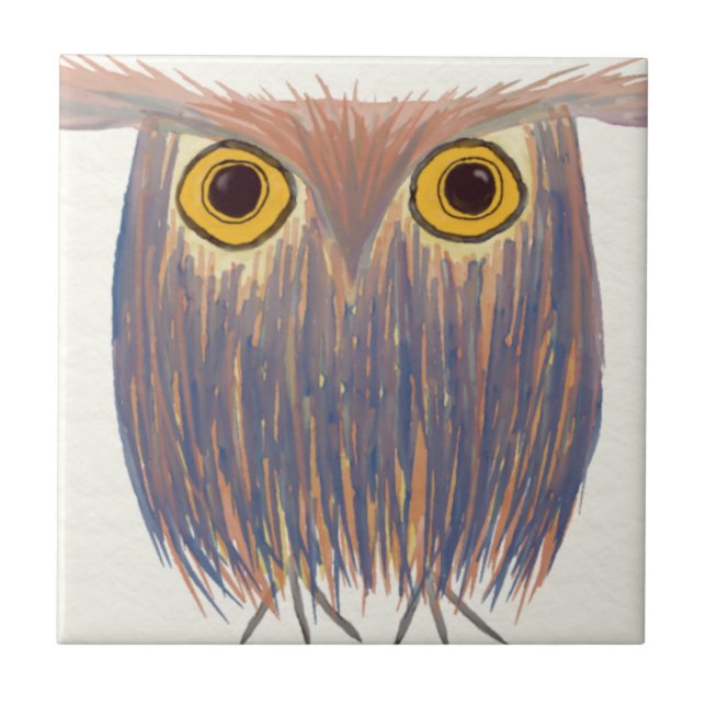 Colorful Owl Watercolor Painting Ceramic Tile (Front)