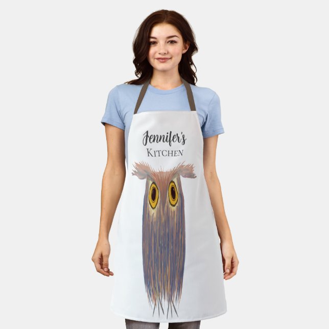 Colorful Owl Watercolor Painting Long Apron (Worn)