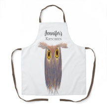 Colorful Owl Watercolor Painting Long Apron
