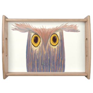 Colorful Owl Watercolor Painting Serving Tray