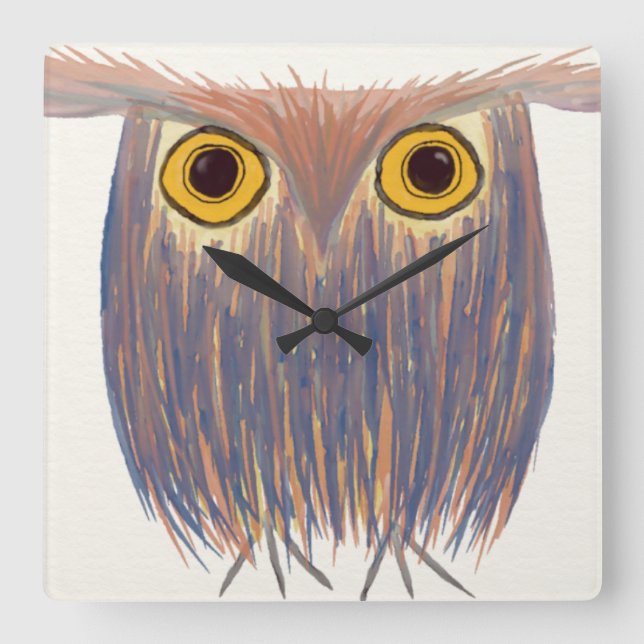 Colorful Owl Watercolor Painting Square Wall Clock (Front)