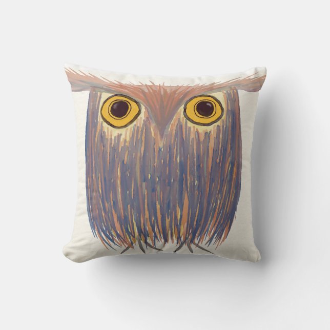 Colorful Owl Watercolor Painting Throw Pillow (Front)