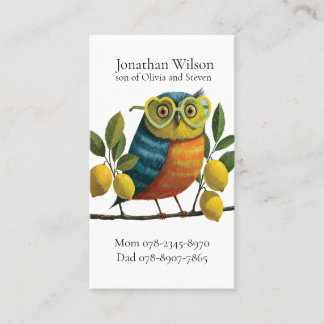 Colorful Owl with Heart-Shaped Glasses Business Card