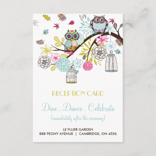 Colorful Owls and Falling Leaves Reception Card