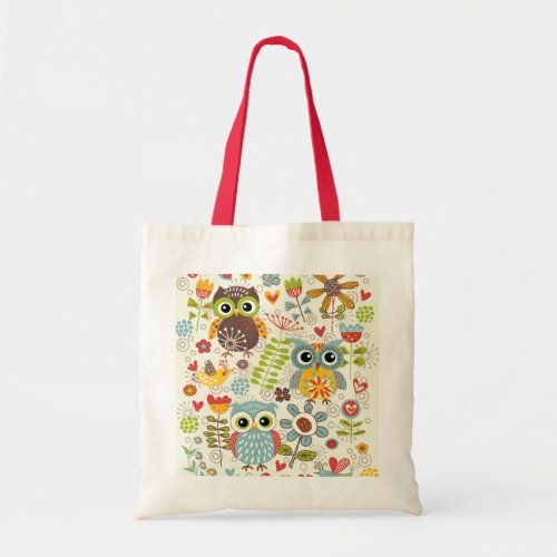 Colorful Owls and Flowers Tote Bag