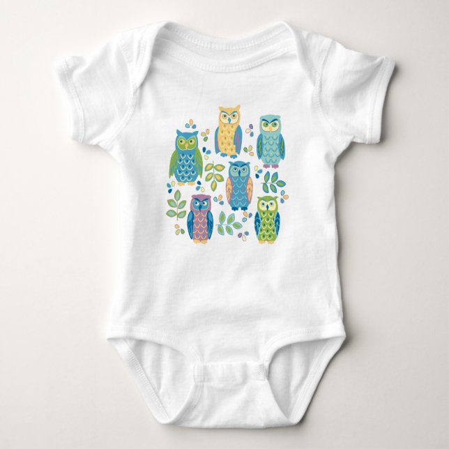 Colorful Owls Baby Bodysuit (Front)
