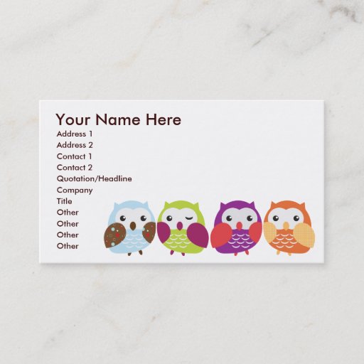 Customizable Colorful Owls Business Cards