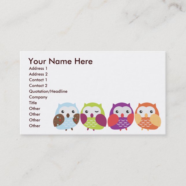 Colorful Owls Business Cards (Front)