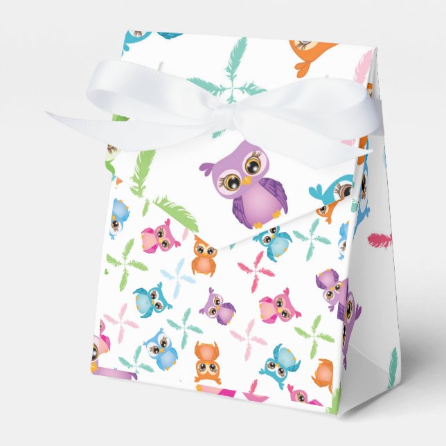 Colorful Owls Favor Boxes (Front Side)