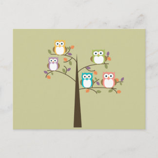 Colorful Owls in Pretty Tree Calender Postcard