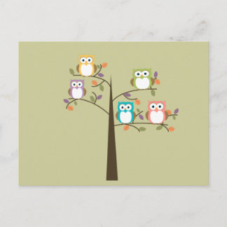 Colorful Owls in Pretty Tree Cue Cards