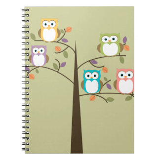 Colorful Owls in Pretty Tree Notebook