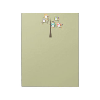 Colorful Owls in Pretty Tree Notepad