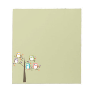 Colorful Owls in Pretty Tree Notepad
