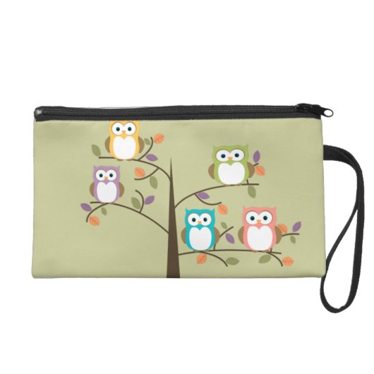 Colorful Owls in Pretty Tree Wristlet Purse (Front)