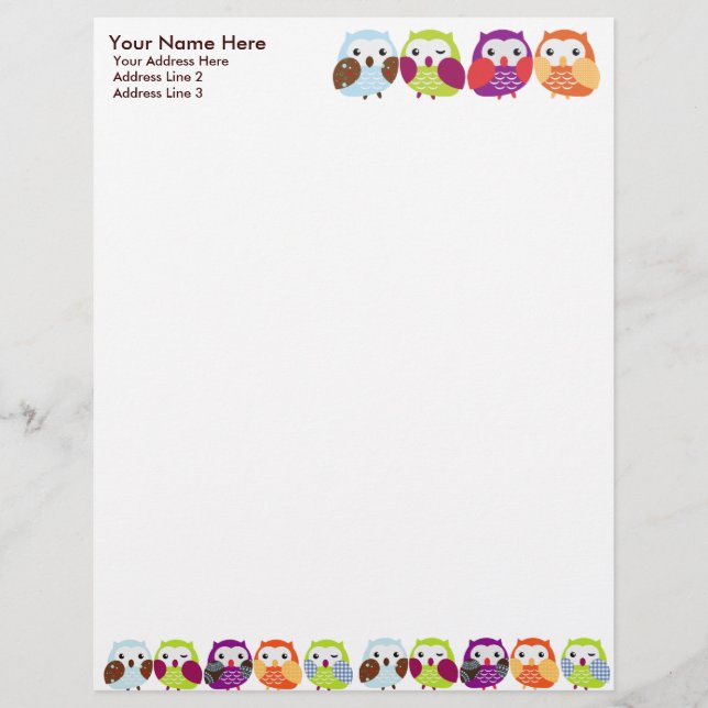Colorful Owls Letterhead (Front)