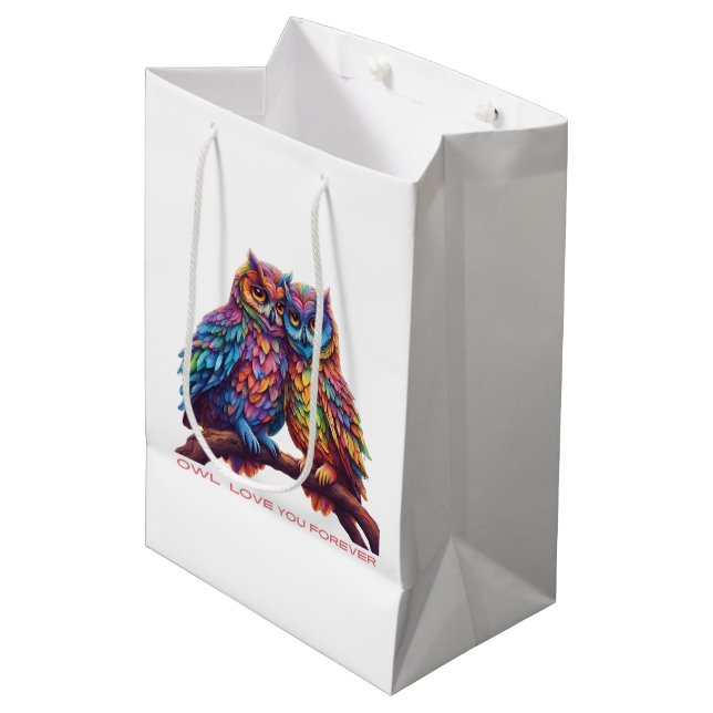 Colorful Owls-Love Birds- Medium Gift Bag (Front Angled)