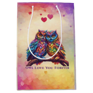 Colorful Owls-Love Birds- Medium Gift Bag