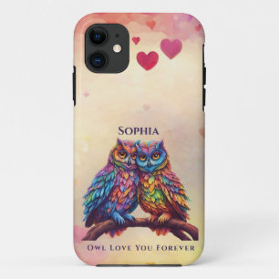 Colorful Owls-Love Birds-Valentine's Day iPhone 11 Case