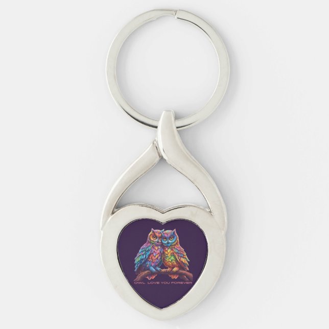 Colorful Owls-Love Birds- Valentines Day Gift- Keychain (Front)